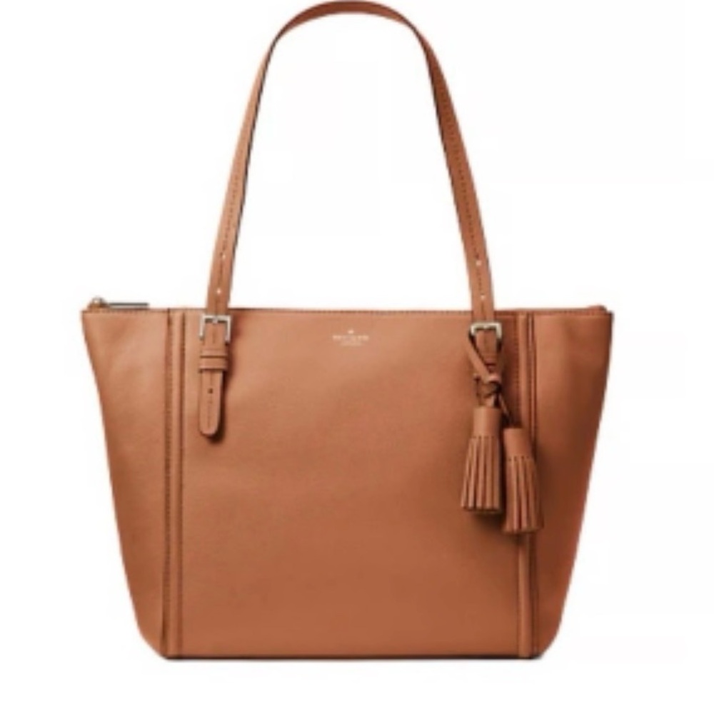 kate spade Tan Leather Tote with Tassel Details